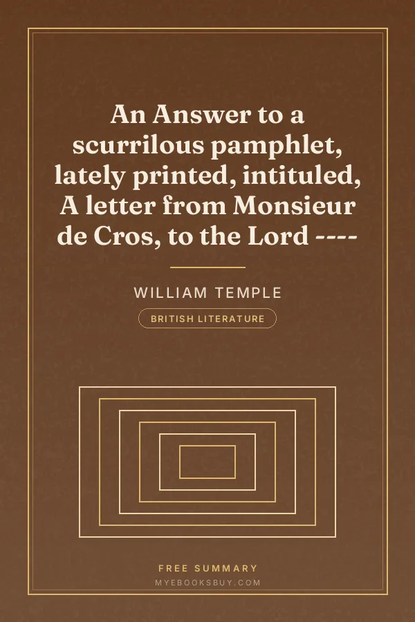 Cover of An Answer to a scurrilous pamphlet, lately printed, intituled, A letter from Monsieur de Cros, to the Lord ----