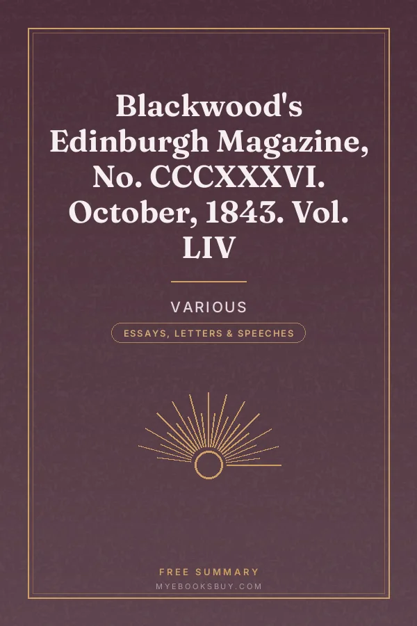 Cover of Blackwood's Edinburgh Magazine, No. CCCXXXVI. October, 1843. Vol. LIV
