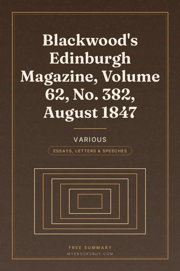 Cover of Blackwood's Edinburgh Magazine, Volume 62, No. 382, August 1847