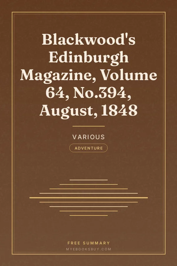 Cover of Blackwood's Edinburgh Magazine, Volume 64, No.394, August, 1848