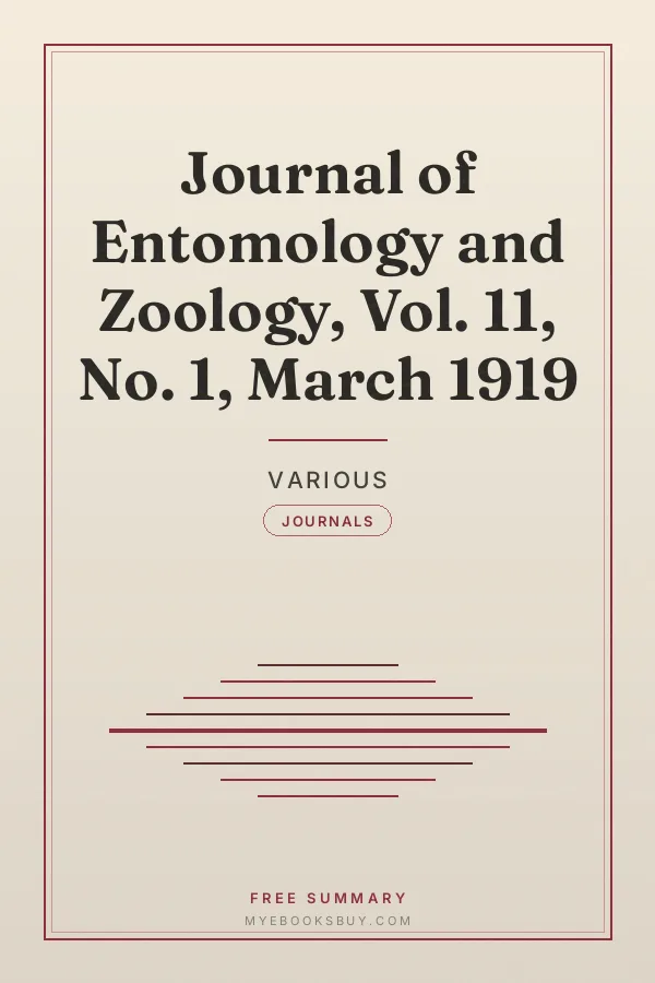 Cover of Journal of Entomology and Zoology, Vol. 11, No. 1, March 1919