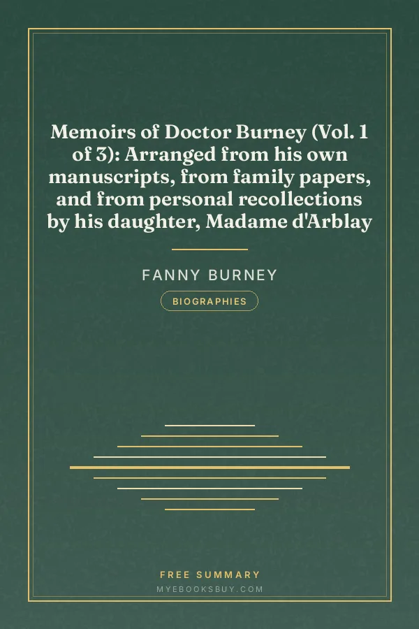 Cover of Memoirs of Doctor Burney (Vol. 1 of 3): Arranged from his own manuscripts, from family papers, and from personal recollections by his daughter, Madame d'Arblay