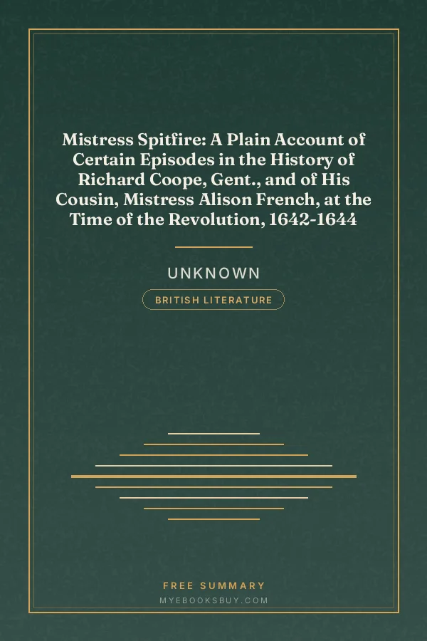 Cover of Mistress Spitfire: A Plain Account of Certain Episodes in the History of Richard Coope, Gent., and of His Cousin, Mistress Alison French, at the Time of the Revolution, 1642-1644