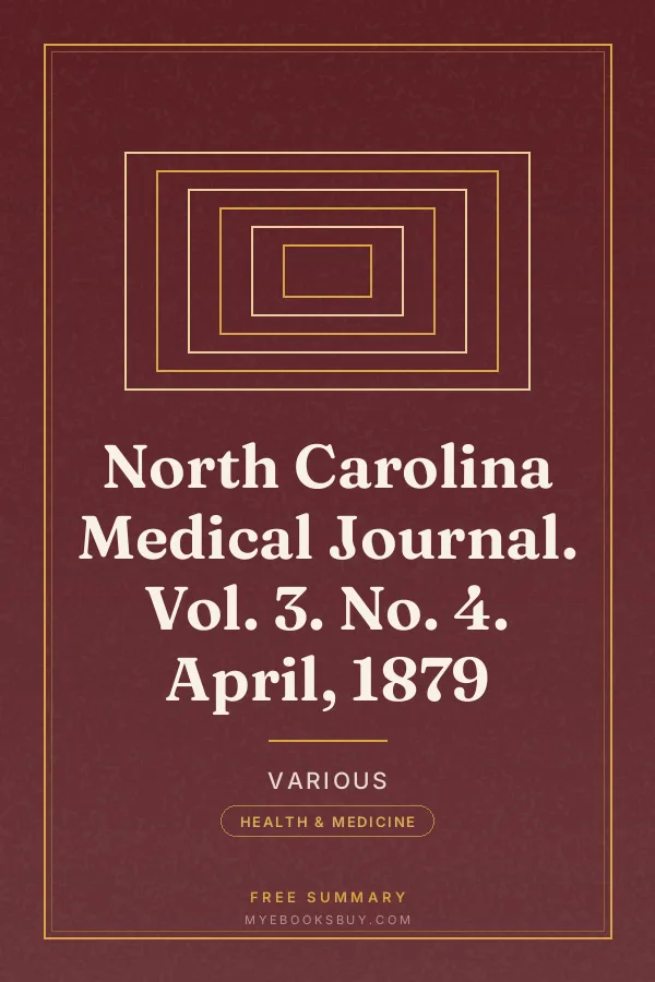 Cover of North Carolina Medical Journal. Vol. 3. No. 4. April, 1879