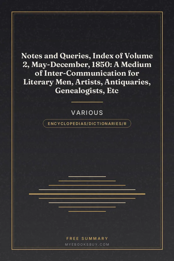 Cover of Notes and Queries, Index of Volume 2, May-December, 1850: A Medium of Inter-Communication for Literary Men, Artists, Antiquaries, Genealogists, Etc