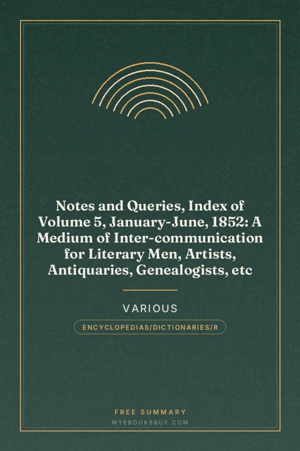Cover of Notes and Queries, Index of Volume 5, January-June, 1852: A Medium of Inter-communication for Literary Men, Artists, Antiquaries, Genealogists, etc