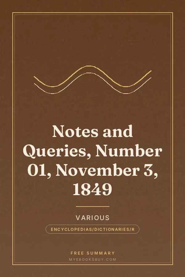 Cover of Notes and Queries, Number 01, November 3, 1849
