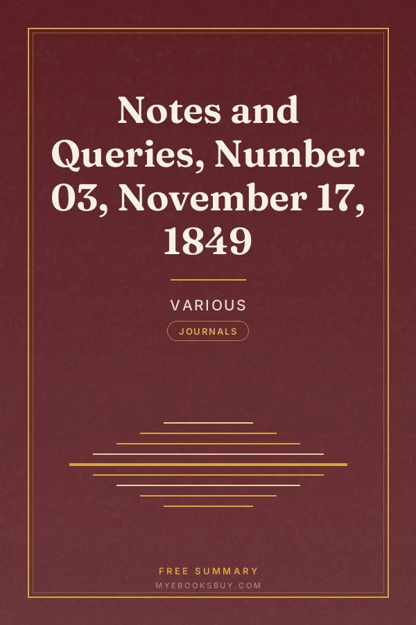 Cover of Notes and Queries, Number 03, November 17, 1849