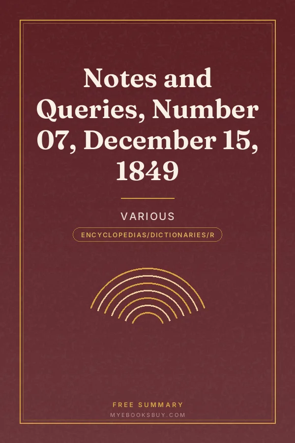 Cover of Notes and Queries, Number 07, December 15, 1849