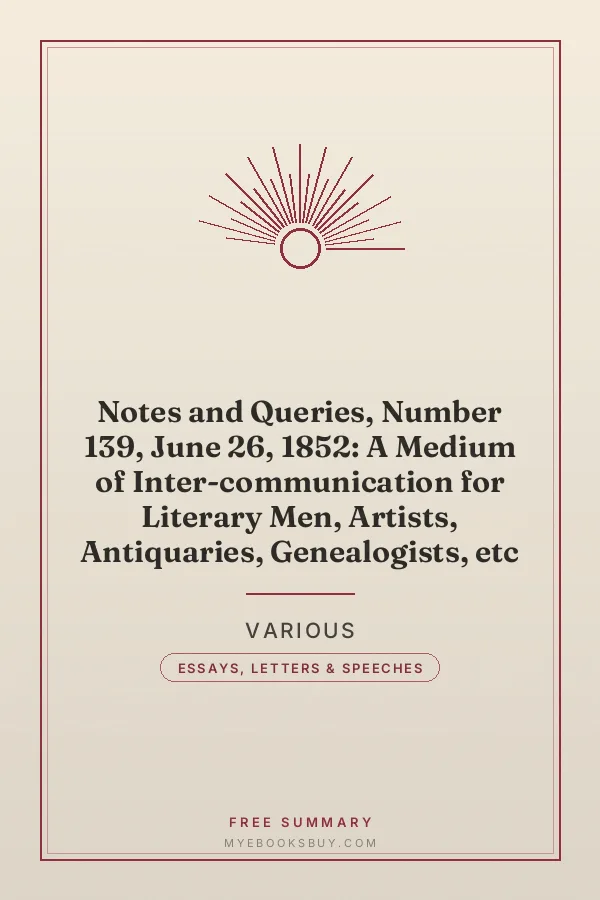Cover of Notes and Queries, Number 139, June 26, 1852: A Medium of Inter-communication for Literary Men, Artists, Antiquaries, Genealogists, etc