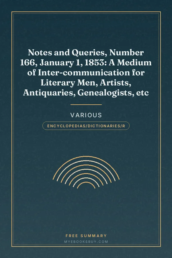 Cover of Notes and Queries, Number 166, January 1, 1853: A Medium of Inter-communication for Literary Men, Artists, Antiquaries, Genealogists, etc