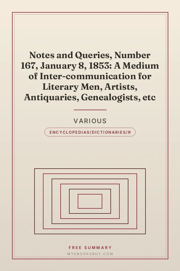 Cover of Notes and Queries, Number 167, January 8, 1853: A Medium of Inter-communication for Literary Men, Artists, Antiquaries, Genealogists, etc