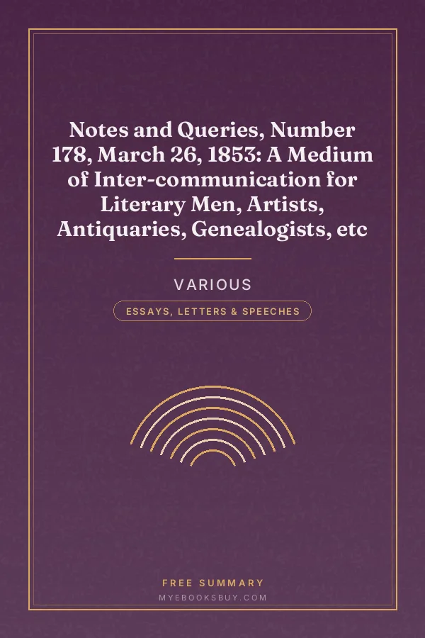 Cover of Notes and Queries, Number 178, March 26, 1853: A Medium of Inter-communication for Literary Men, Artists, Antiquaries, Genealogists, etc