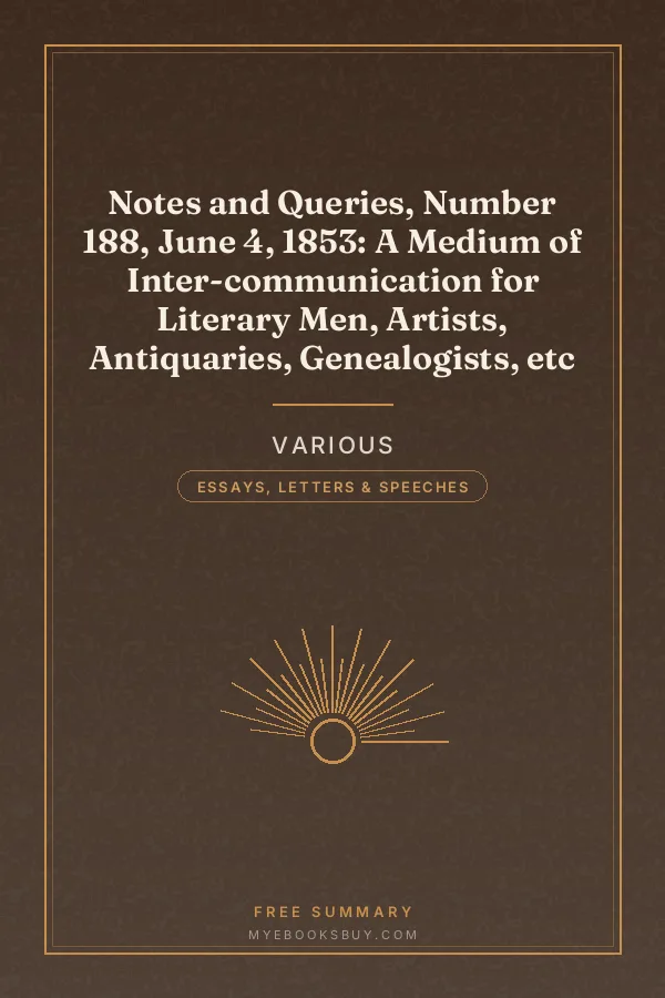Cover of Notes and Queries, Number 188, June 4, 1853: A Medium of Inter-communication for Literary Men, Artists, Antiquaries, Genealogists, etc