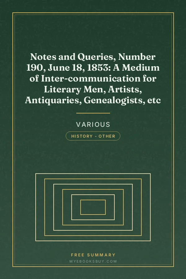 Cover of Notes and Queries, Number 190, June 18, 1853: A Medium of Inter-communication for Literary Men, Artists, Antiquaries, Genealogists, etc
