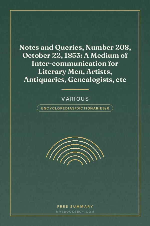 Cover of Notes and Queries, Number 208, October 22, 1853: A Medium of Inter-communication for Literary Men, Artists, Antiquaries, Genealogists, etc