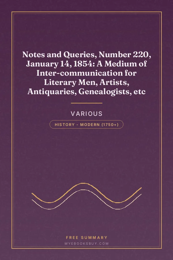 Cover of Notes and Queries, Number 220, January 14, 1854: A Medium of Inter-communication for Literary Men, Artists, Antiquaries, Genealogists, etc