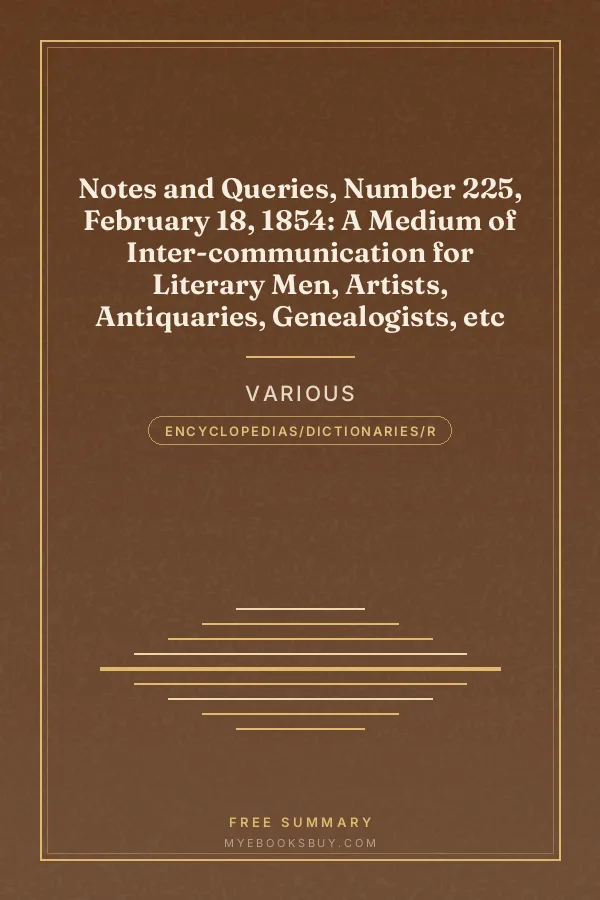 Cover of Notes and Queries, Number 225, February 18, 1854: A Medium of Inter-communication for Literary Men, Artists, Antiquaries, Genealogists, etc