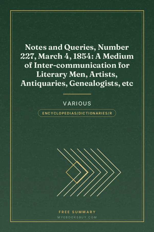 Cover of Notes and Queries, Number 227, March 4, 1854: A Medium of Inter-communication for Literary Men, Artists, Antiquaries, Genealogists, etc