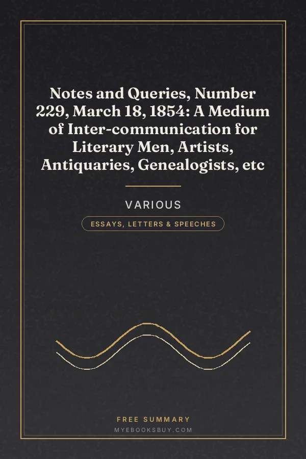 Cover of Notes and Queries, Number 229, March 18, 1854: A Medium of Inter-communication for Literary Men, Artists, Antiquaries, Genealogists, etc