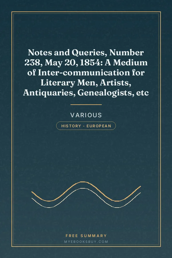 Cover of Notes and Queries, Number 238, May 20, 1854: A Medium of Inter-communication for Literary Men, Artists, Antiquaries, Genealogists, etc