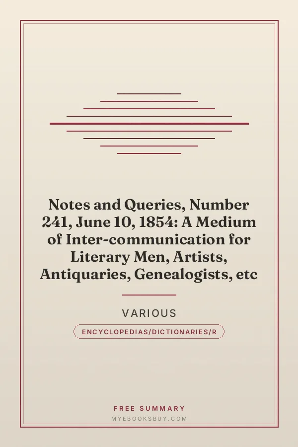Cover of Notes and Queries, Number 241, June 10, 1854: A Medium of Inter-communication for Literary Men, Artists, Antiquaries, Genealogists, etc
