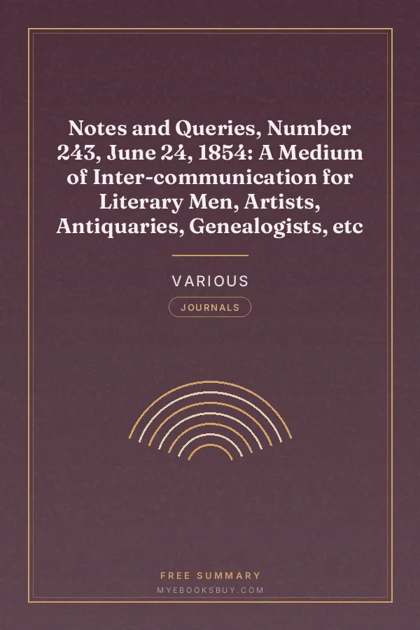 Cover of Notes and Queries, Number 243, June 24, 1854: A Medium of Inter-communication for Literary Men, Artists, Antiquaries, Genealogists, etc