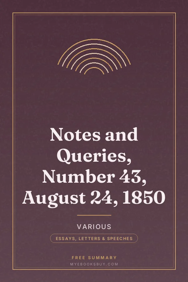 Cover of Notes and Queries, Number 43, August 24, 1850