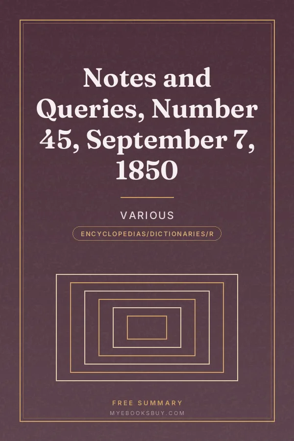 Cover of Notes and Queries, Number 45, September 7, 1850
