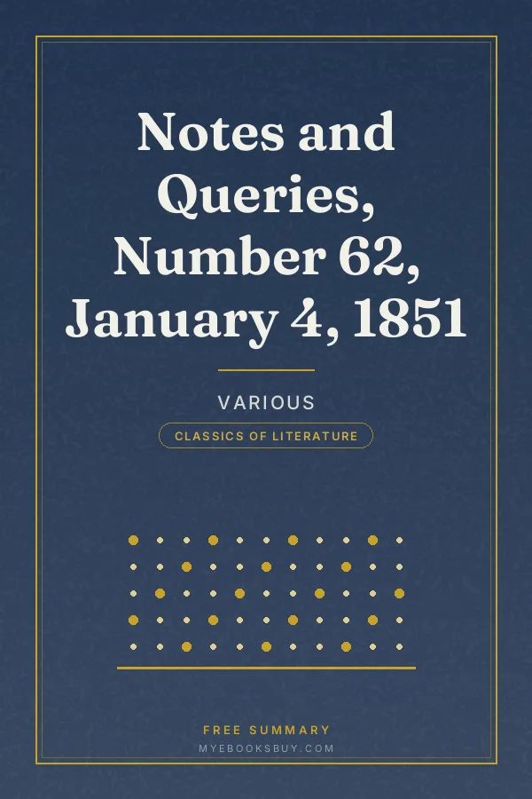 Cover of Notes and Queries, Number 62, January 4, 1851