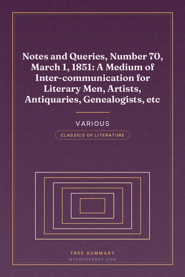 Cover of Notes and Queries, Number 70, March 1, 1851: A Medium of Inter-communication for Literary Men, Artists, Antiquaries, Genealogists, etc
