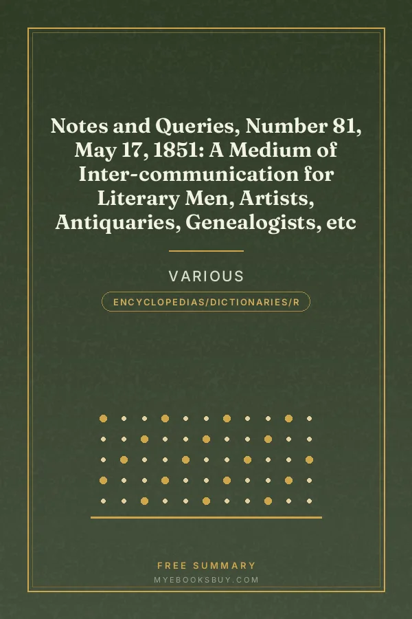 Cover of Notes and Queries, Number 81, May 17, 1851: A Medium of Inter-communication for Literary Men, Artists, Antiquaries, Genealogists, etc