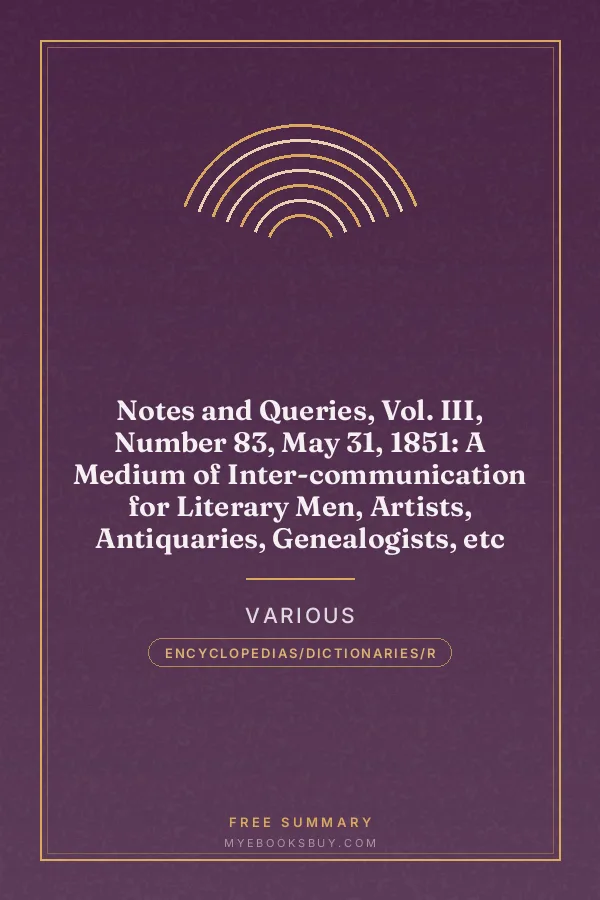 Cover of Notes and Queries, Vol. III, Number 83, May 31, 1851: A Medium of Inter-communication for Literary Men, Artists, Antiquaries, Genealogists, etc