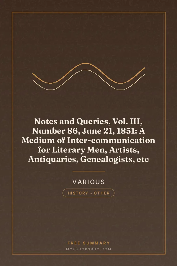 Cover of Notes and Queries, Vol. III, Number 86, June 21, 1851: A Medium of Inter-communication for Literary Men, Artists, Antiquaries, Genealogists, etc