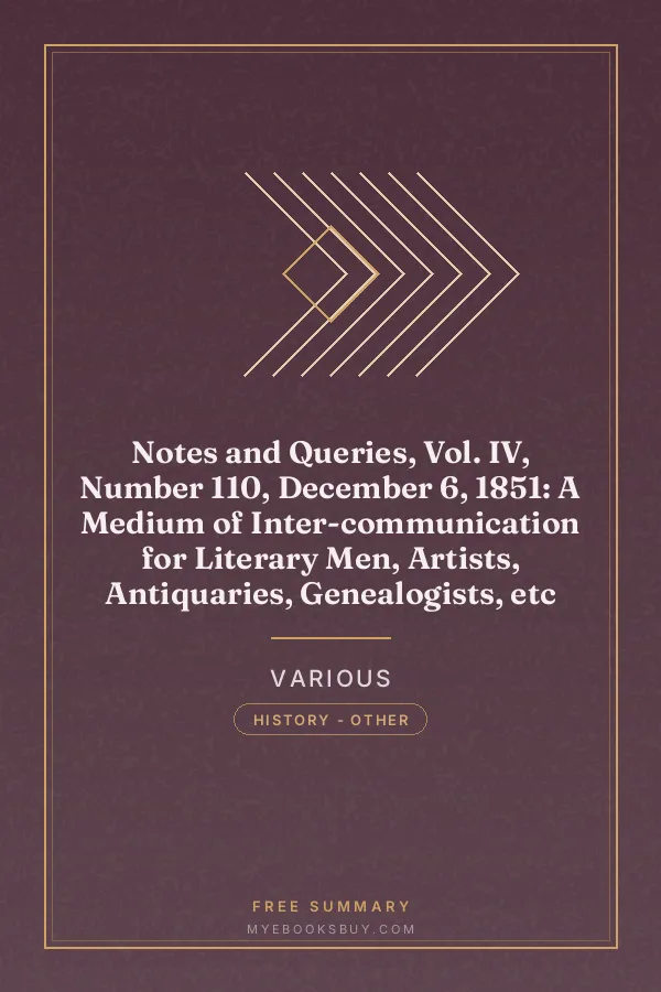 Cover of Notes and Queries, Vol. IV, Number 110, December 6, 1851: A Medium of Inter-communication for Literary Men, Artists, Antiquaries, Genealogists, etc
