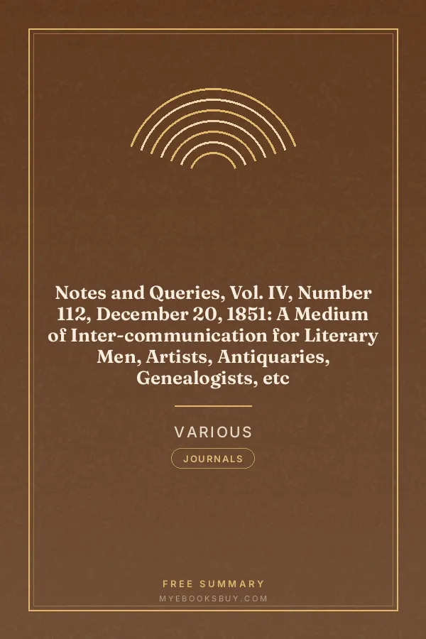 Cover of Notes and Queries, Vol. IV, Number 112, December 20, 1851: A Medium of Inter-communication for Literary Men, Artists, Antiquaries, Genealogists, etc