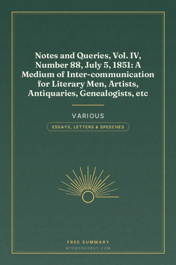 Cover of Notes and Queries, Vol. IV, Number 88, July 5, 1851: A Medium of Inter-communication for Literary Men, Artists, Antiquaries, Genealogists, etc