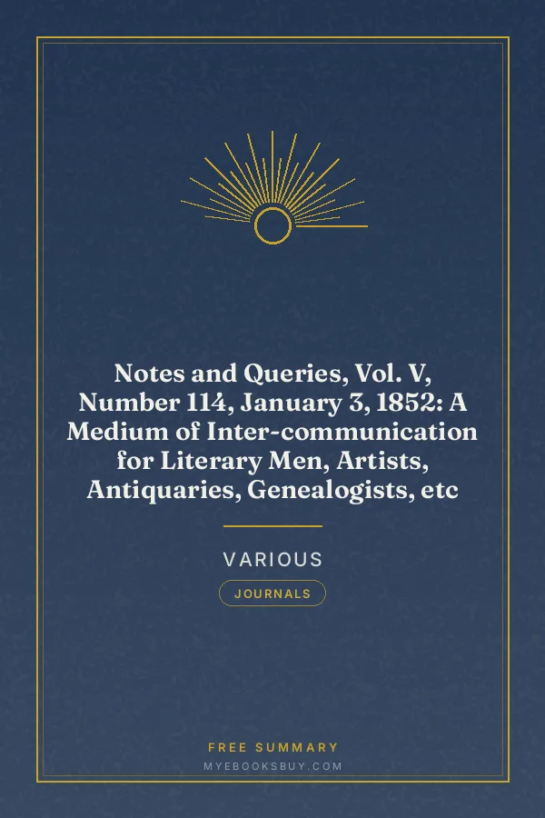 Cover of Notes and Queries, Vol. V, Number 114, January 3, 1852: A Medium of Inter-communication for Literary Men, Artists, Antiquaries, Genealogists, etc