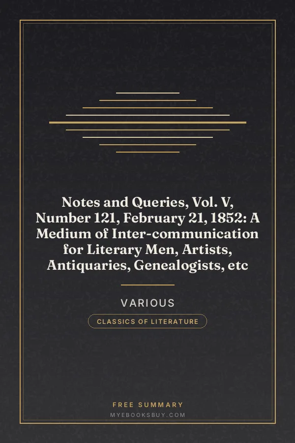 Cover of Notes and Queries, Vol. V, Number 121, February 21, 1852: A Medium of Inter-communication for Literary Men, Artists, Antiquaries, Genealogists, etc
