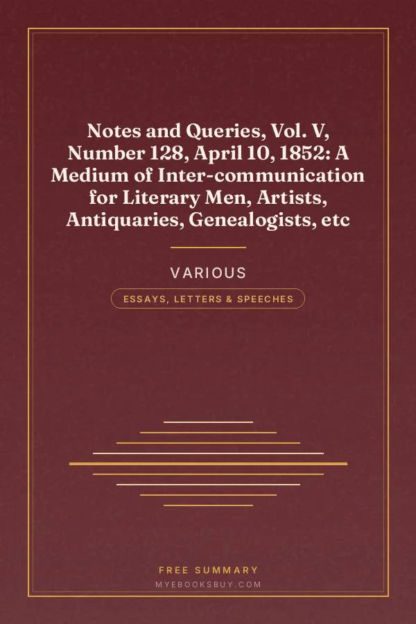 Cover of Notes and Queries, Vol. V, Number 128, April 10, 1852: A Medium of Inter-communication for Literary Men, Artists, Antiquaries, Genealogists, etc
