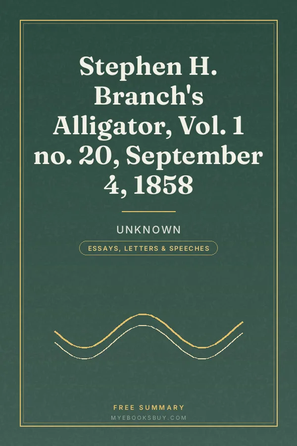 Cover of Stephen H. Branch's Alligator, Vol. 1 no. 20, September 4, 1858