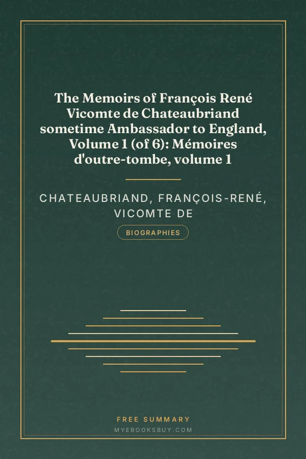 Cover of The Memoirs of François René Vicomte de Chateaubriand sometime Ambassador to England, Volume 1 (of 6): Mémoires d'outre-tombe, volume 1