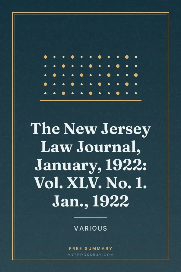 Cover of The New Jersey Law Journal, January, 1922: Vol. XLV. No. 1. Jan., 1922